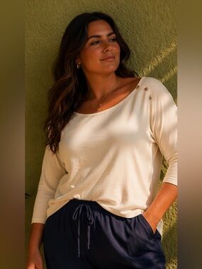 100% Pima Cotton 3/4 Sleeve Tee 1X | Minimalist Capsule Quiet Luxury Basic White